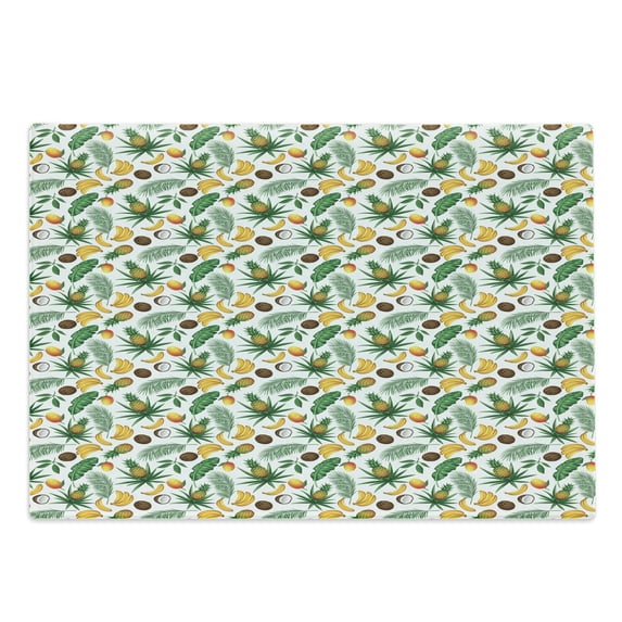 Banana Leaf Cutting Board, Exotic Nature of Caribbean Islands Pattern with Fresh Coconut Pineapple Fruits, Decorative Tempered Glass Cutting and Serving Board, Large Size, Multicolor, by Ambesonne