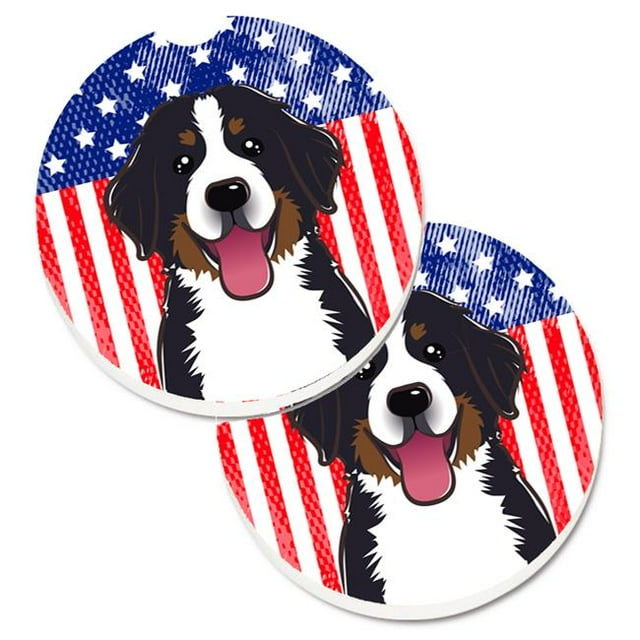American Flag & Bernese Mountain Dog Set of 2 Cup Holder Car Coaster