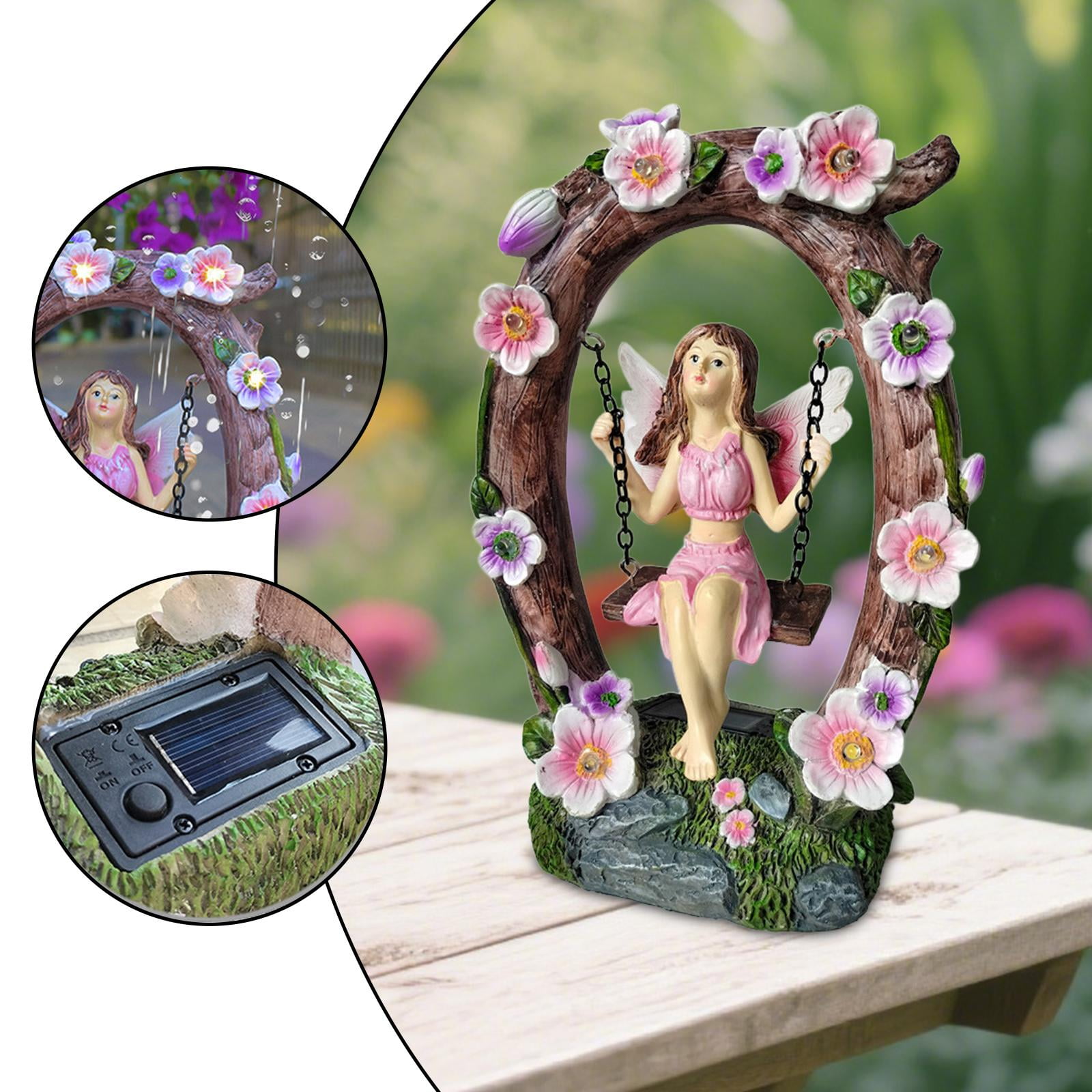 simhoa Fairy Garden Statue, Fairy Sculpture, Solar Powered, Unique Resin Figurine, Handicraft, Charming Ornament, Garden Decoration for Patio And Yard