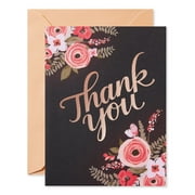 American Greetings Thank You Stationery, Pink Floral on Black (10-Count)