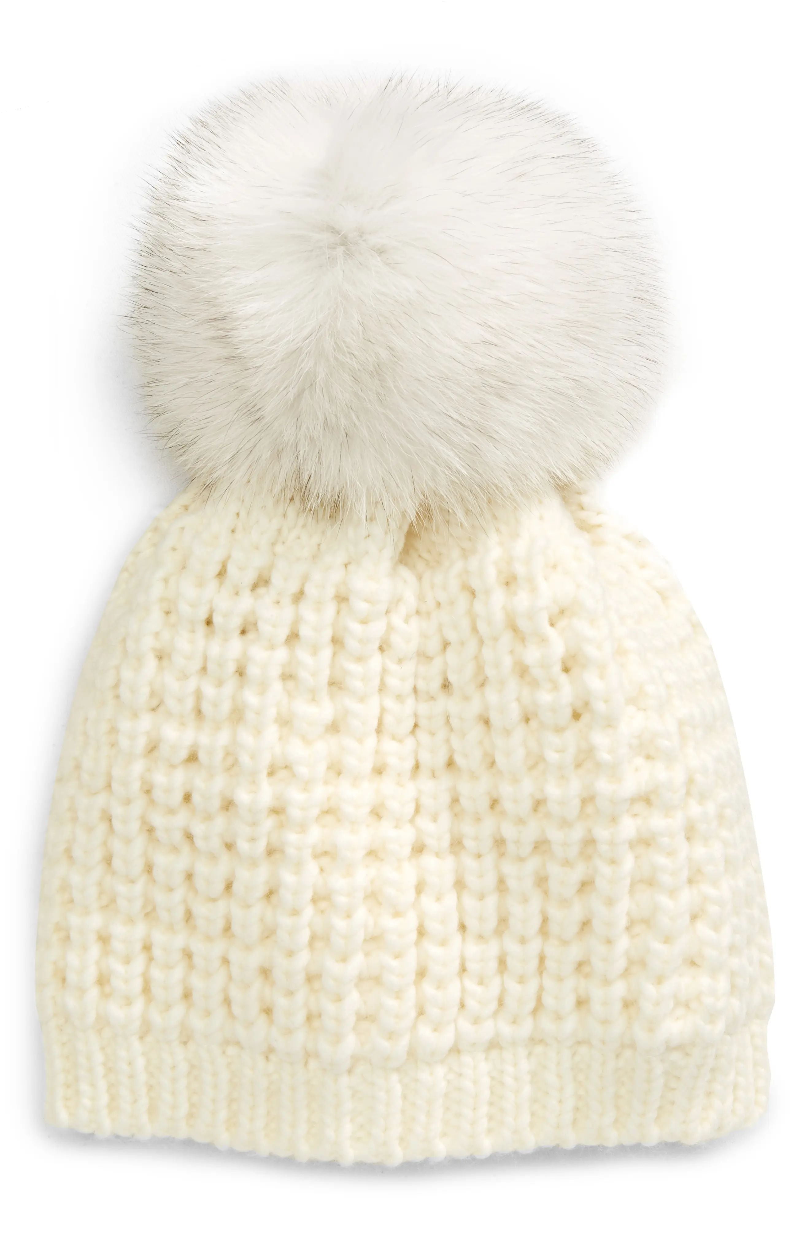 Hat One Genuine Fox Pom-Pom Beanie 