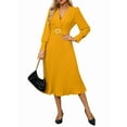 thumbnail image 2 of Women'S Long Sleeve Flared A Line Dress Wedding Guest Casual Semi Formal Office Lady Dresses with Belt Yellow L, 2 of 9