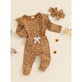 thumbnail image 3 of Suealasg Infant Girl Fall Outfits 3 6 12 18 Months Long Sleeve Crew Neck Floral Ribbed Romper +Long Pants +Headband Newborn Baby Girl Casual Autumn 3Pcs Clothes, 3 of 7
