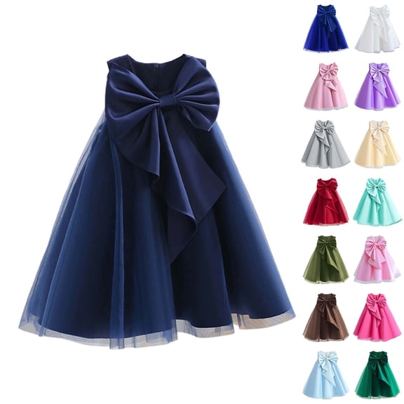Gunia Flower Little Girl Dress Sleeveless Performance Pompous Piano Performance Wedding Dark Blue Dress For Girls 3-8 Years