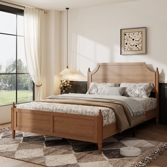 Full Size Platform Bed Frame With Headboard & Footboard,No Box Spring Bed Frame, Modern Farmhouse Bed, Full Size, Dark Brown