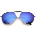 thumbnail image 1 of sunglassLA Unisex Modern Brow Bar Detail Slim Temple Metal Frame Colored Mirror Lens Aviator Sunglasses 62mm (Silver-Black / Blue Mirror) - 62mm, 1 of 4