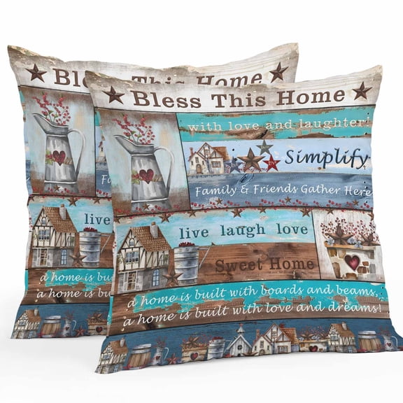 Outdoor Waterproof Pillow Covers Star Bless This Home Star Decorative Throw Pillow Protectors for Patio Sofa Garden Couch,18x18in 2 Pack