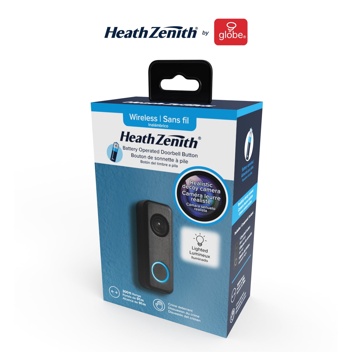 Heath Zenith Heath Zenith Black Plastic Wireless Lighted Battery-Operated Push Doorbell Button with Realistic Decoy Camera