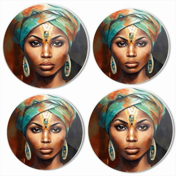 Bahomeck Gas Stove Burner Cover Set Of 4,Beautiful African Woman With Orange And Teal Head Wrap Metal Electric Stove Burner Covers,Protecting Gas Stoves,Kitchen Decor，8 Inch And 10 Inch