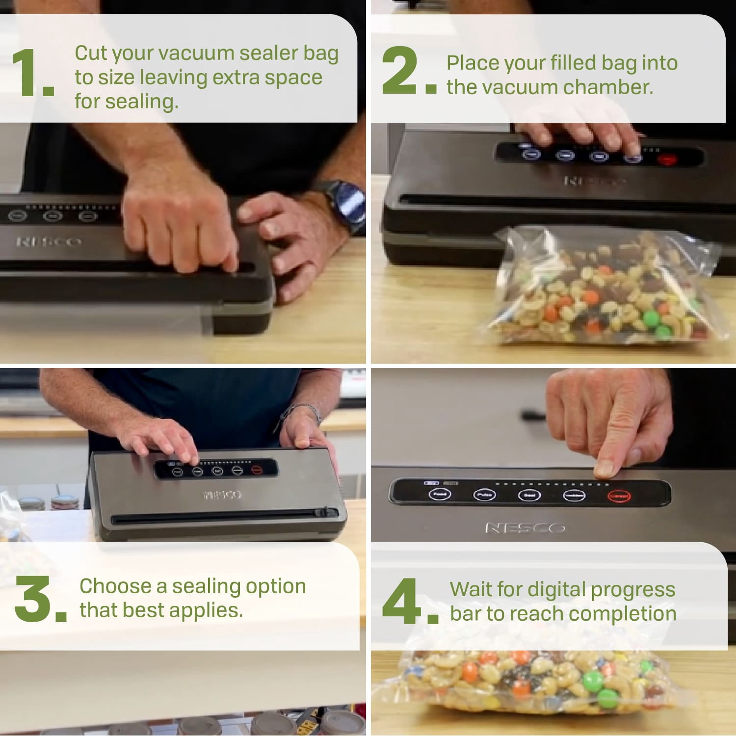 NESCO® Vacuum Sealer Machine, One-Touch Automatic Food Sealer With Digital Control Panel, Pulse Mode, Built-In Roll Storage, For Bulk Food Storage & Freezer Meals, VS-101S