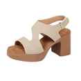 thumbnail image 3 of Domuza Platform Heels for Women Comfy Chunky Block Heeled Sandal Open Toe Ankle Strap Mid Heel Slingback Sandals Summer Pary Dress Shoes Beige 7.5（EU-39）, 3 of 4