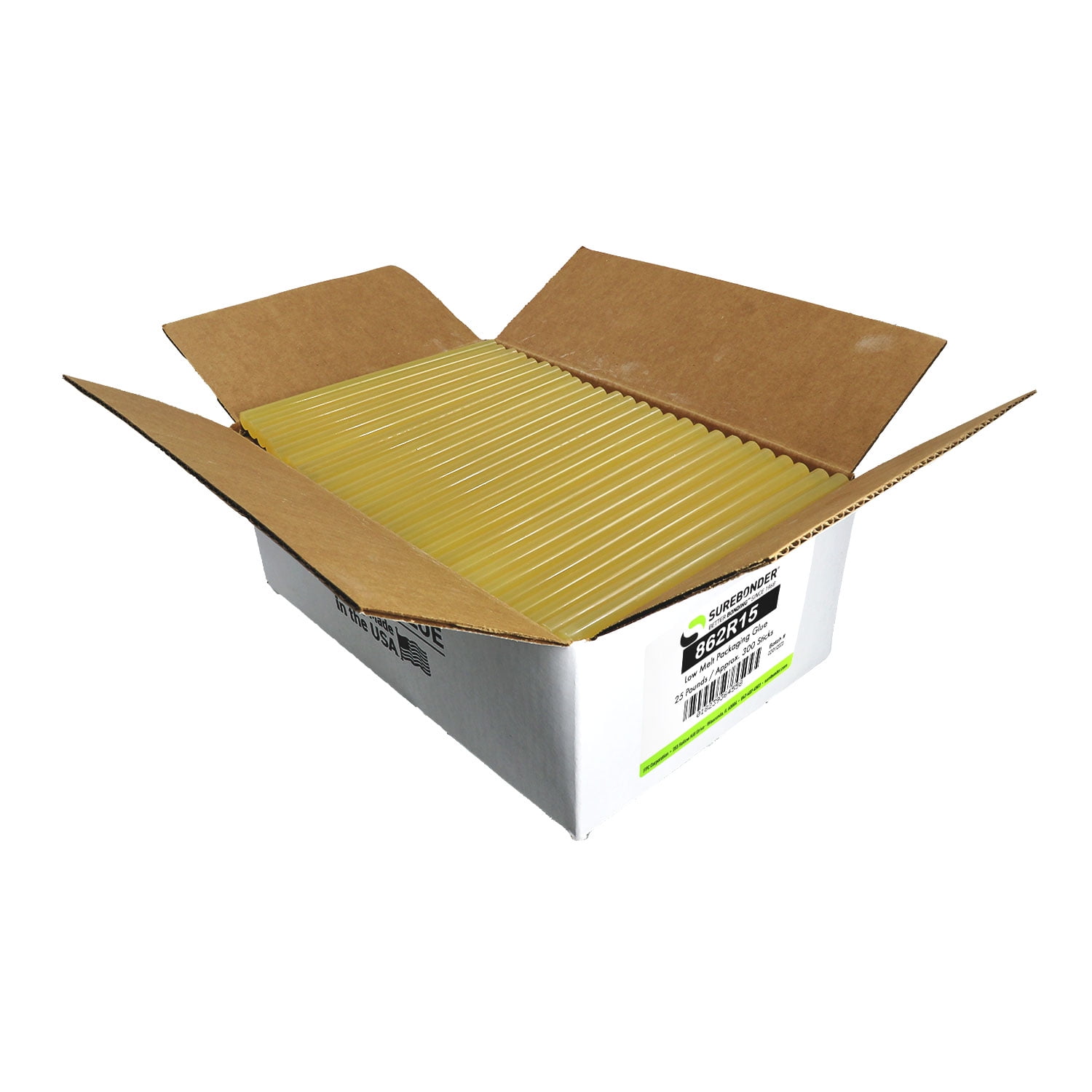 Surebonder 862R15 Full Size, Low Temp, Fast Set, Packaging Hot Glue Sticks - 15" - 25 lb Box, Amber