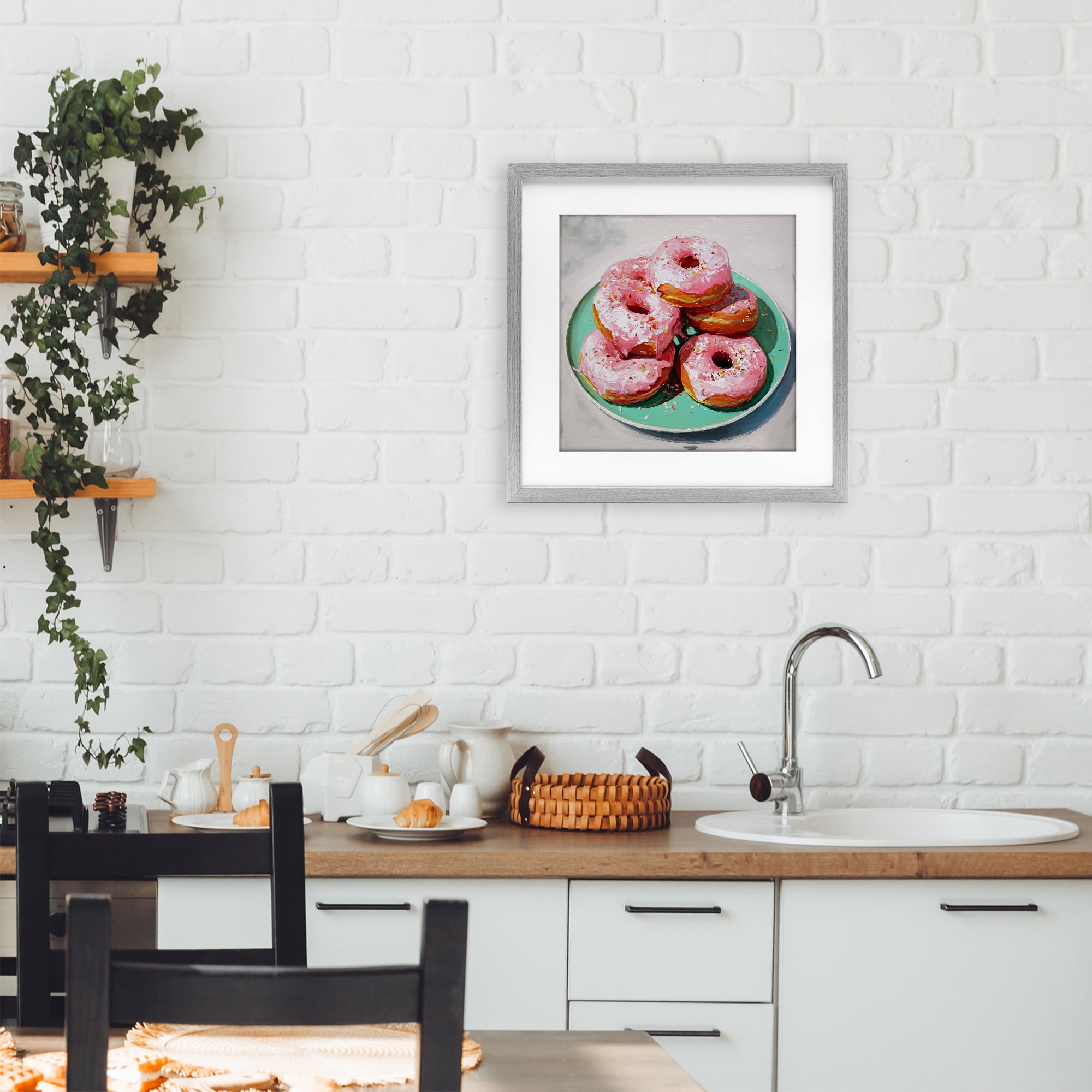 Stupell Industries Pink Frosted Donuts Gray Framed Print Under Glass, design by Tina LeCour