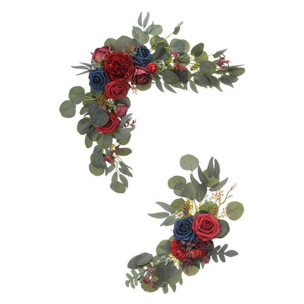Juego de 2 arcos de flores para bodas, arreglos florales artificiales, centro de mesa bohemio Rojo