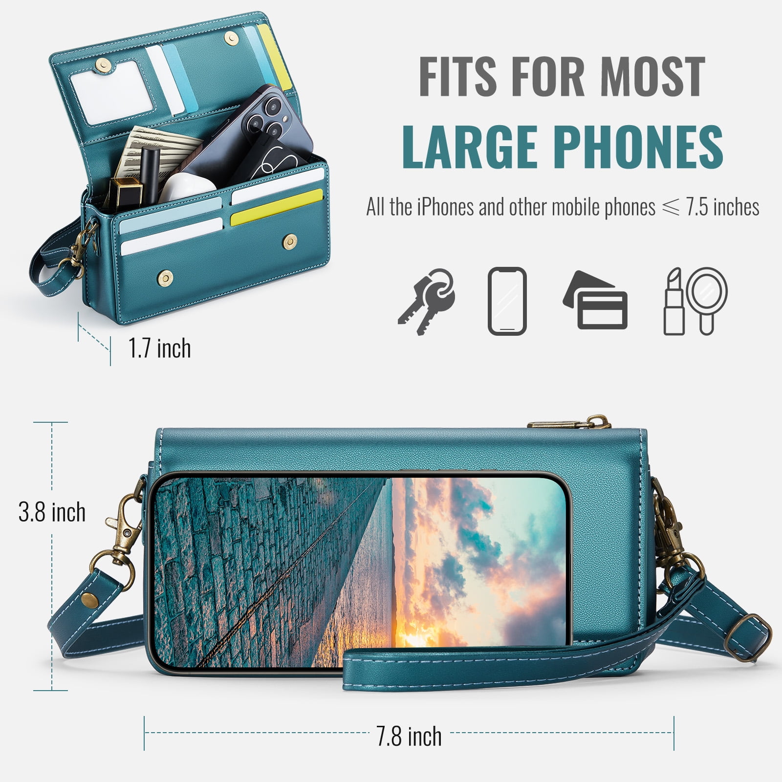 Fashion Small Crossbody Bag for Women,Cell Phone Purse Women's Shoulder Handbags Wallet Purse with RFID Blocking Credit Card Slots Zip Small Crossbody Bag Wrist strap/Shoulder strap - Green