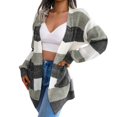 thumbnail image 3 of felwors Women's Striped Long Sleeve Open Front Knit Cardigan Casual Pullover Sweater Black, L, 3 of 8