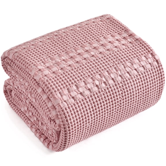 LONG CREATE Cooling Cotton Waffle Blanket Twin Size, Soft Breathable for Hot Sleepers, Bed Couch Sofa, Dusty Pink, 66" x 90"