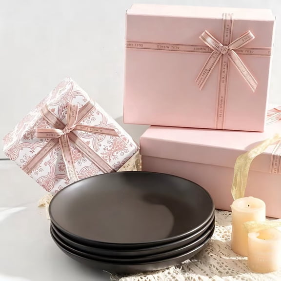 Tikooere Stoneware Dinner Plates Set of 4, 10 Inch, Microwave and Dishwasher Safe and Scratch Resistant,Matte Black
