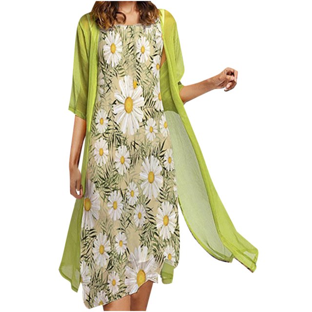 Pompotops Robes d'Été Décontractées à une Épaule Manches Courtes Imprimé Floral Amincissant pour Femmes