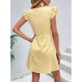 thumbnail image 4 of Women'S Striped Summer Dresses V Neck Casual Mini Dress Flutter Sleeve Ruffle Button Sundresses Yellow L, 4 of 8