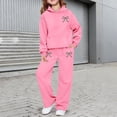 thumbnail image 2 of CPNG Toddler Girls Sportswear Set Teen Girls Long Sleeve Bow Print Hoodie Sweatshirt and Sweatpant 2 Pcs Outfits Set(Pink,11-12 Years), 2 of 8