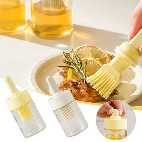 Glass Oil Dispenser with Brush,Household Olive Oil Dispenser Bottle with Silicone Basting Brush,Retractable Silicone Pastry Brush for Kitchen,Cooking Vinegar and Sauce BBQ Grill Frying