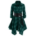 thumbnail image 2 of gakvbuo Fall Dresses for Women Checkered Dress for Womens Plus Size Plaid Tie Shirt Dress Long Sleeve Slim Turn-Down Collar Tunic Tops Asymmetrical High Low Irregular Dress, 2 of 3