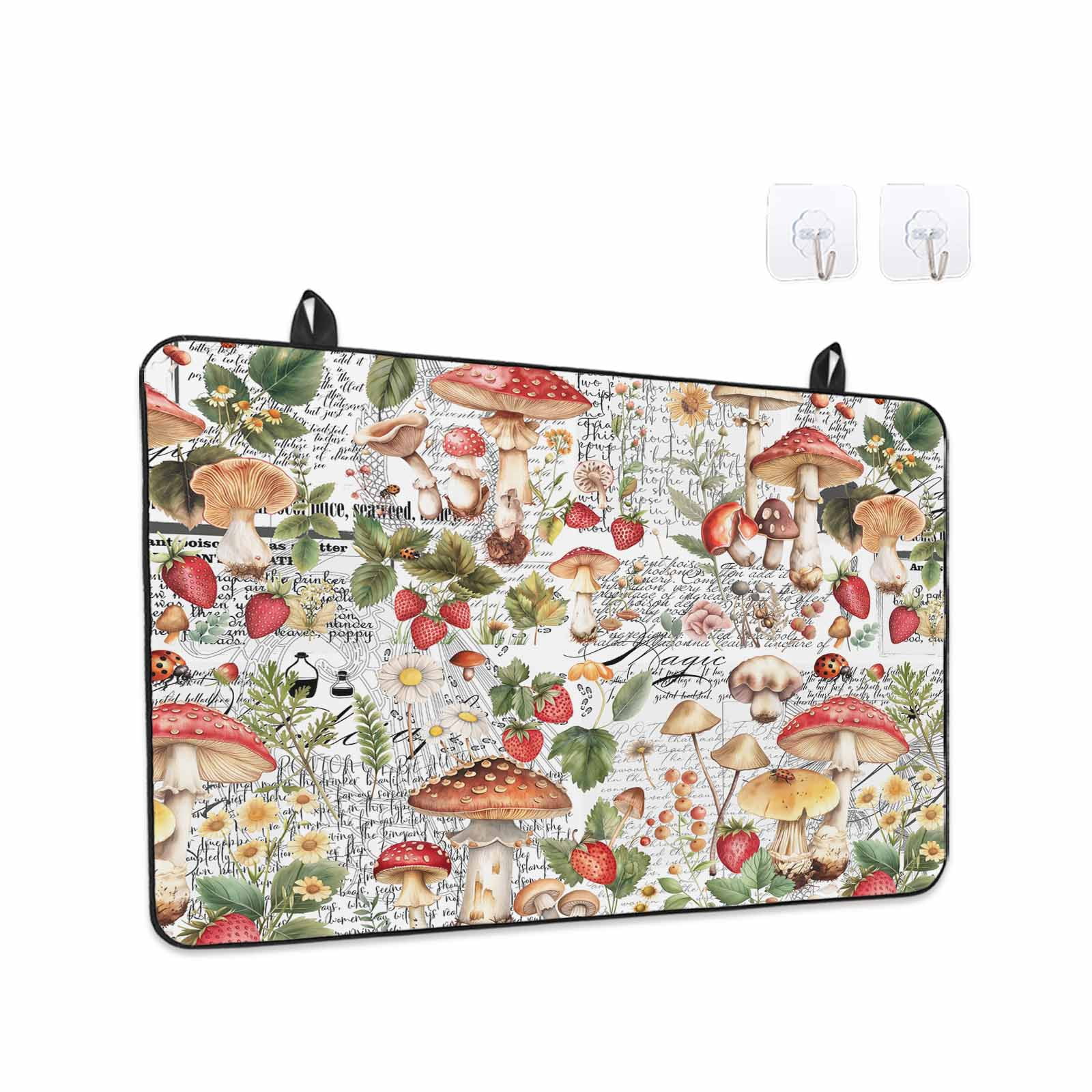 Mushroom Stove Top Cover for Electric Stove, Heat-proof & Non Slip Glass Top Stove Cover Protector, Pastoral Summer Botanical Watercolor Vintage Kitchen Flat Cooktop Rubber Mat 24x21 Inches