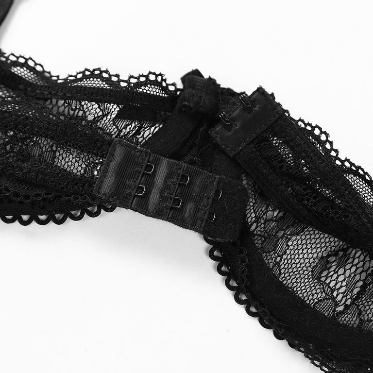 ROSAPOIS lace bra 32B sheer bralette adjustable straps black