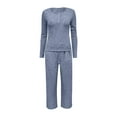 thumbnail image 4 of ManxiVoo Women Pajama Set Long Sleeve Mock Neck Top and Wide Leg Pants Loose Fit Casual Outfit S Size Dark Blue, 4 of 4