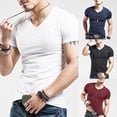 thumbnail image 1 of Farfi Hombres más Tamaño Verano Top Básico Top Sólido Manga corta Cuello en V Cuello Slim Fit T-Shirt Jujube Rojo Farfi Camiseta de manga corta, 1 of 2