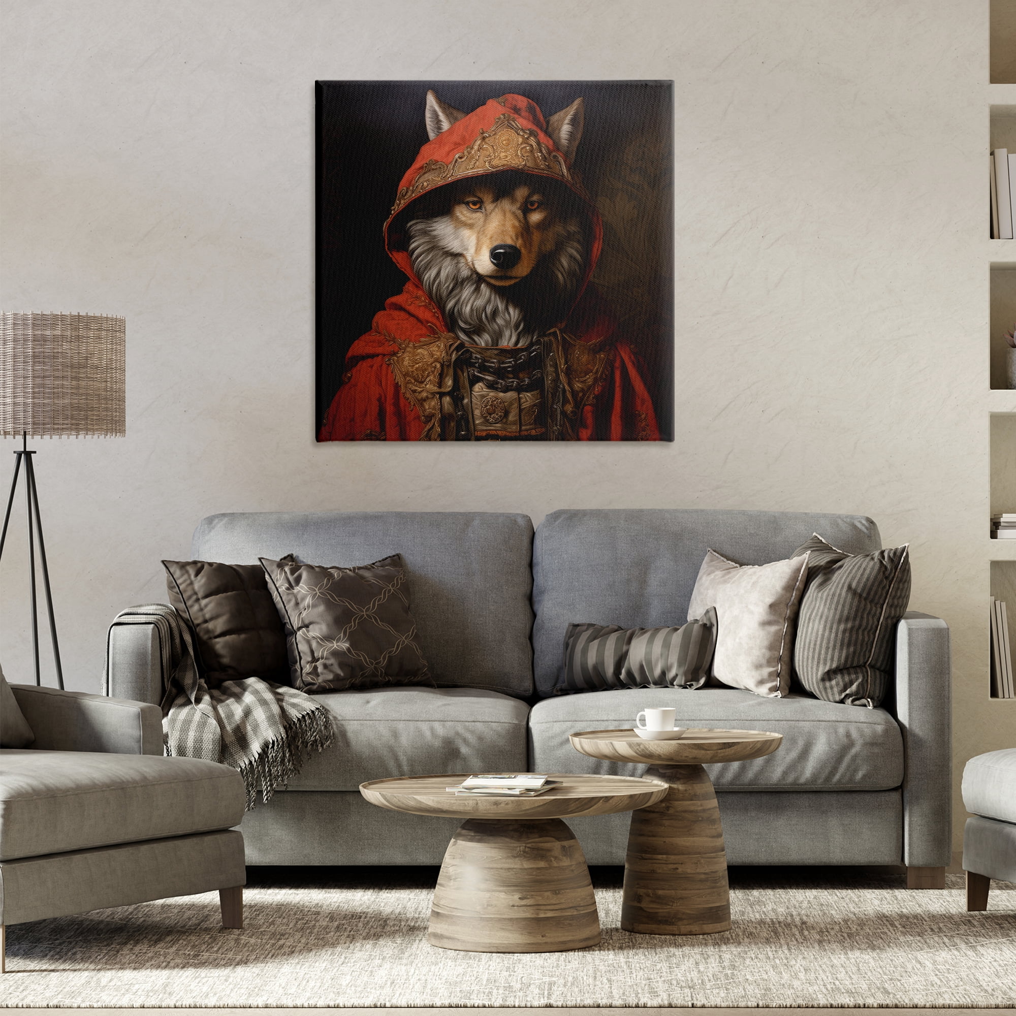 Stupell Industries Wolf with Red Cloak Animals & Insects Painting Gallery Wrapped Canvas Art Print Wall Art, 30 x 30