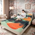 thumbnail image 3 of Manfei Minimal Fuji Full Size Sheets for Girls Women, Pagoda Sunset Bed Sheets, Green Orange Black 4-Piece, 1 Flat Sheet, 1 Fitted Sheet and 2 Pillowcases, 3 of 6
