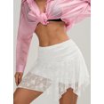 thumbnail image 6 of LMLYSoH Womens Short Skirts Floral Lace Sheer Asymmetric Frill Hem Soft Lined Waist Ruched Mini Low Rise Skirts, 6 of 7