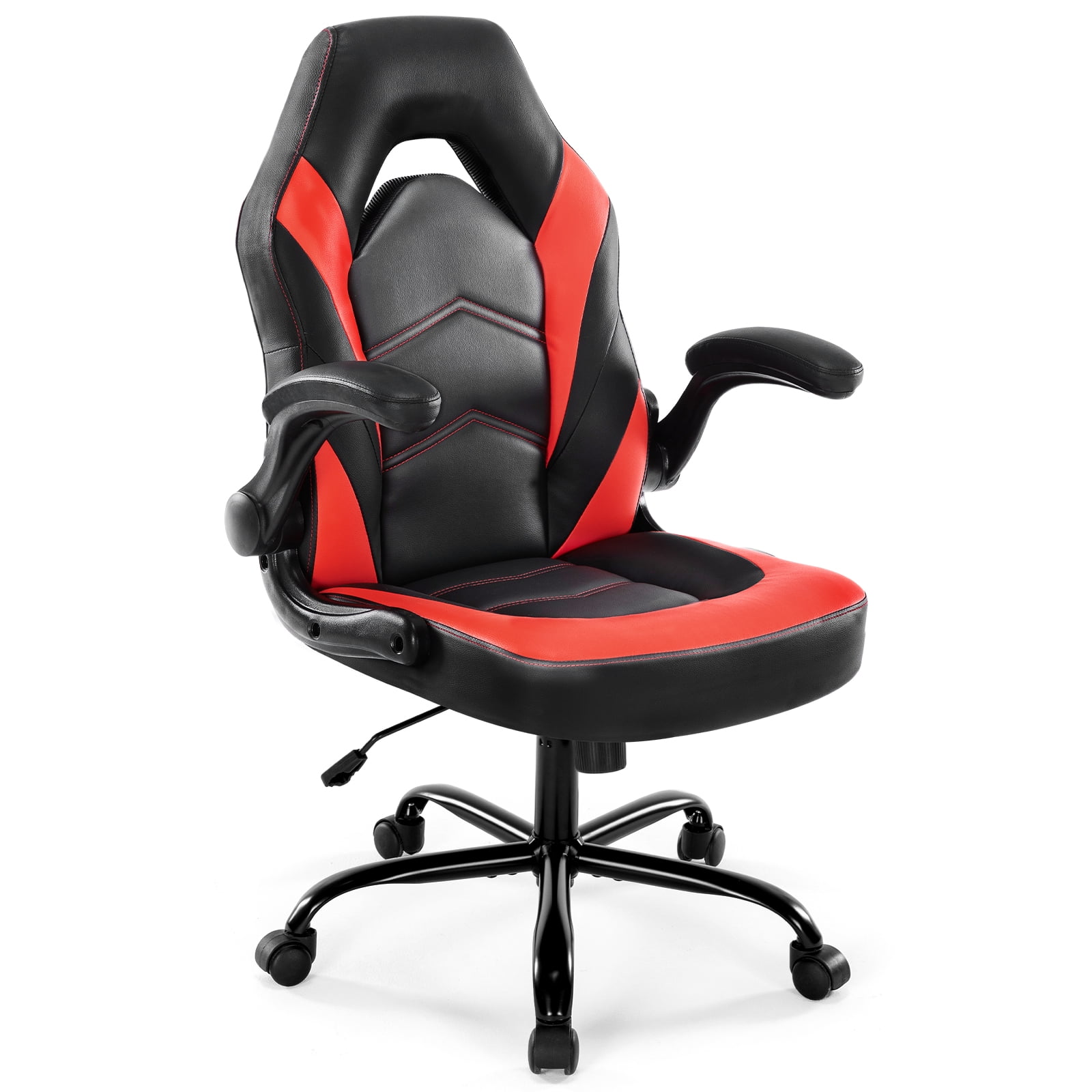 Mayoume Computer Gaming Chair - Ergonomic PU Leather Desk Chair with Comfy Lumbar Support, Height Adjustable 360° Rolling with Flip-up Armrest, for Home and Office, Adults