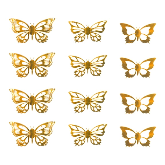 HomeDM 3D Butterfly Wall Decor, 12 Pcs Gold Butterflies for Valentine's Day Bedroom Wedding Party Birthday Cake Decor Removable Wall Stickers