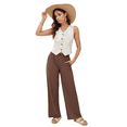 thumbnail image 7 of Nestiefly Linen Pants Women Wide Leg Palazzo Pants Flowy Elastic Waist Summer Beach Casual Trousers with Pockets 2026 Brown XL, 7 of 7