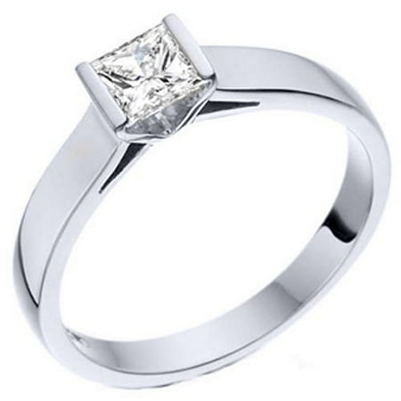 14k White Gold 1 Carat Solitaire Princess Cut Diamond Engagement Ring