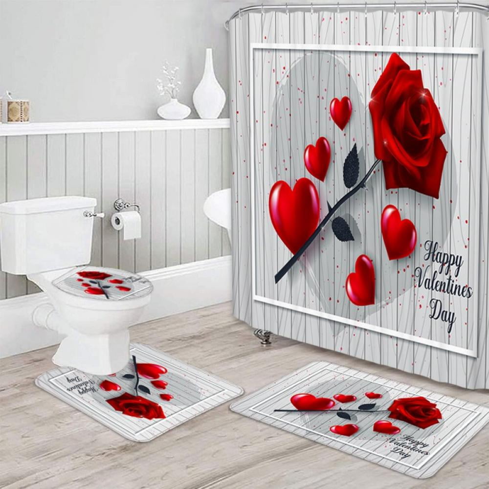 Leonard Shower Curtain Sets with Rugs Bathroom Set Valentines Day