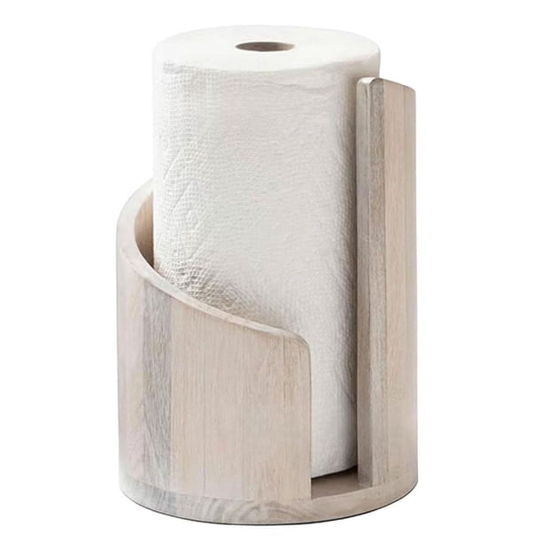 Mountain Paper Towel Holder Countertop, Natural Mango Wood Round Base with Iron Stand, Rustic Wooden Dispenser for Jumbo and Mega Rolls, Effortless One Hand Tearing for Kitchen