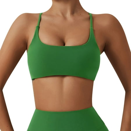 Hontri Bras for Women  Women s Sports Bra Padded Crossed Back Bustier Without Underwire Spaghetti Straps for Yoga Fitness Green M under $10