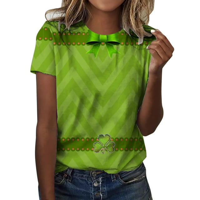 QIPOPIQ T-Shirts à Manches Courtes pour Femmes Col Rond T-Shirts de la Saint-Patrick Hauts T-Shirt Shamrock T-Shirt Vert Tunique T-Shirts de la Saint-Patrick Imprimés T-Shirts de Vacances Col Rond pour Dames T-Shirts Graphiques Offres