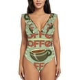 thumbnail image 3 of Uemuo Retro Cover For Coffee Pattern Women's Tummy Control Swimsuits Slimming One Piece Bathing Suit Ruffle V Neck Swimwear-Medium, 3 of 8