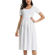 Leutsin Women's Short Sleeve Maternity Dress Striped Knee-Length A-Line Pregnancy