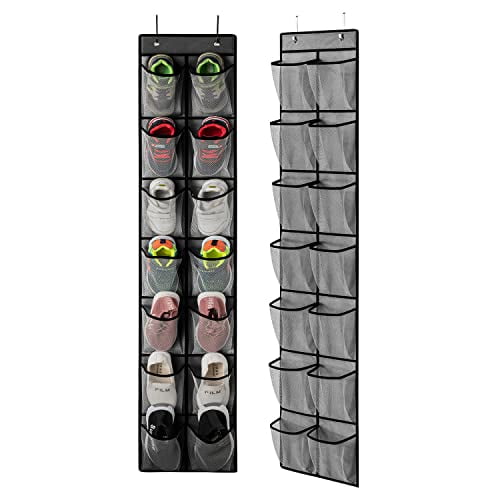 Over the Door Shoe Organizer,Hanging Shoe Organizer with 4 Hooks,Door Shoe Holder with 14 Mesh Deep Pockets Closet Door Shoe Storage Bag (Grey-2Pack)