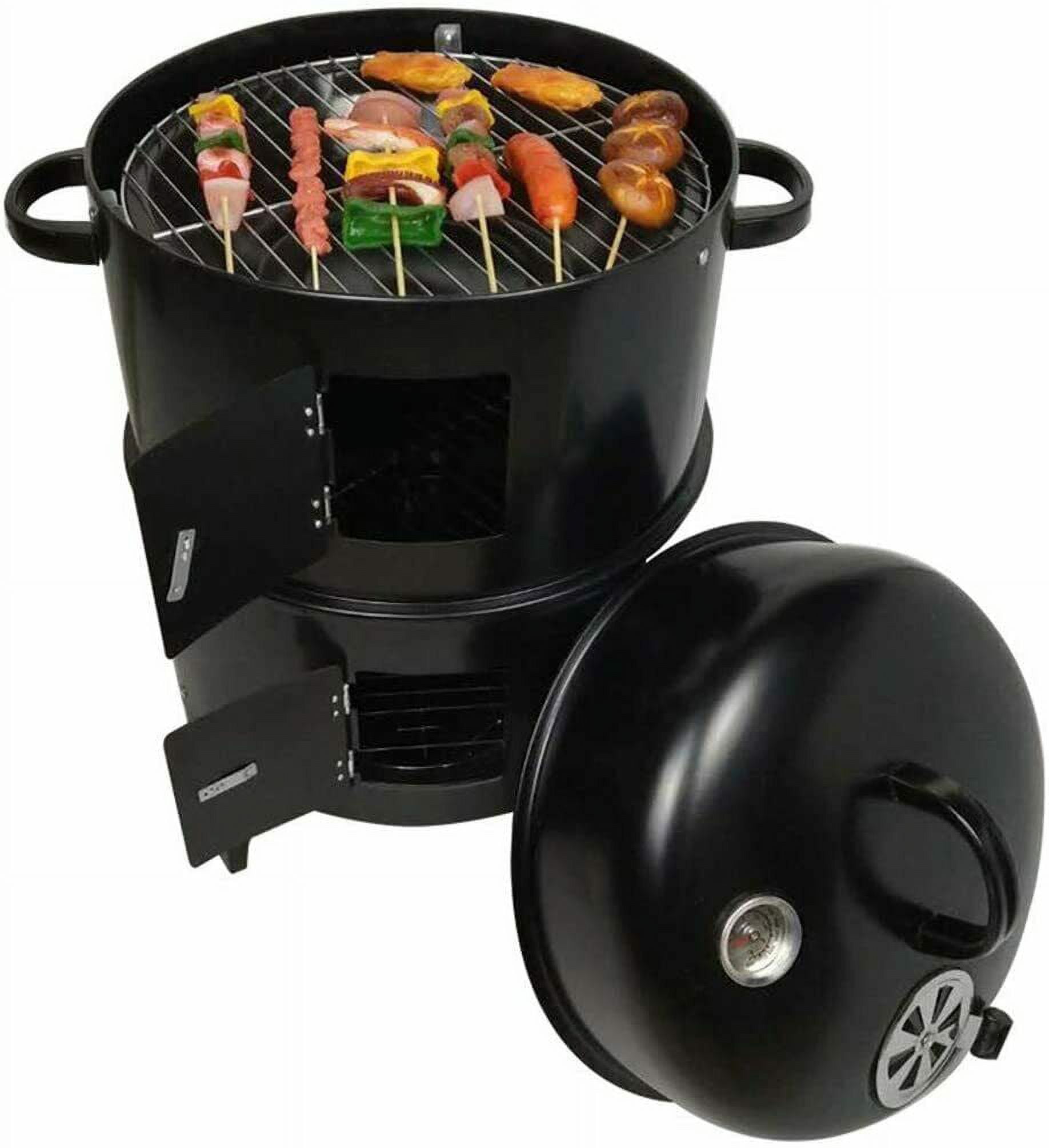 Hiking Charcoal Barbeque Grill 3-in-1 Hunting Smoker Suitable Grill Backyard Cooking BBQ Round Smoker Grill Camping Party Outdoor Vertical for 3-Tier Family