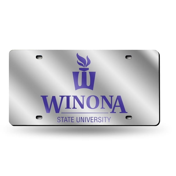Winona State Warriors NCAA Mirrored Laser Cut License Plate Laser Tag