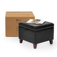thumbnail image 4 of Homebeez Faux Leather Square Storage Ottoman with Wood Legs for Living Room Coffee Table, Black, 4 of 12