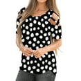 thumbnail image 2 of Women's Summer Shirts Short Sleeve Tunic Strappy Cold Shoulder Tops Polka Dolt Pullover Fashion Casual Blouses (M, Black), 2 of 6