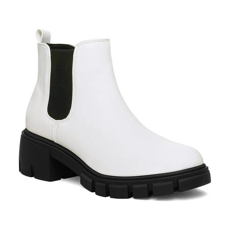 

Mysoft Women s White Platform Chelsea Boots Ankle Boots Size 7